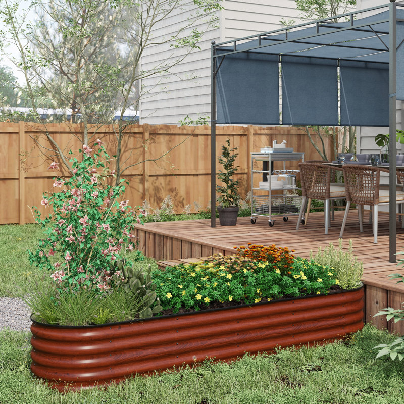 Raised Garden Bed, 7' x 3' x 1' Galvanized Planter Box, Brown, Brown, 11.8" H x 84.6" W x 35.4" D