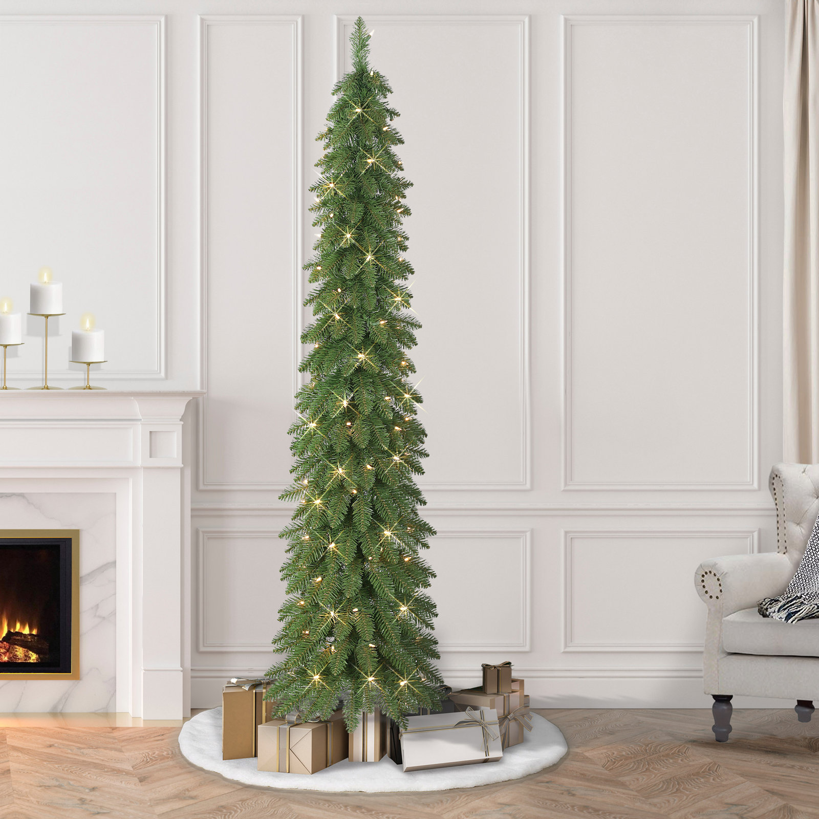 Glendower Lighted Artificial Pine Christmas Tree, 7'