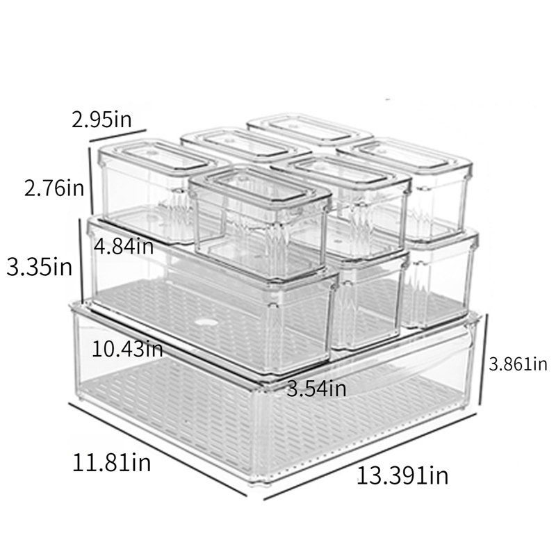 10 Pack Fridge Organizer With Lids Clear