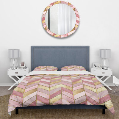 Ensemble de housse de couette chevron rose doré Glam III - Mid-Century