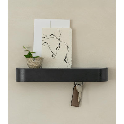Crochet minimaliste minimaliste | Support mural moderne pour porte-clés avec tablette en bois | Porte-clés pour mur comme organisateur de vestibule | Chêne, noir