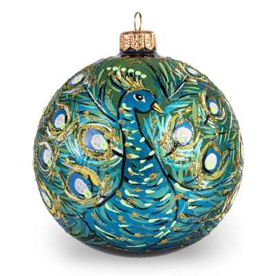 Collectible Peacock Glass Christmas Tree Ornament 3.9"
