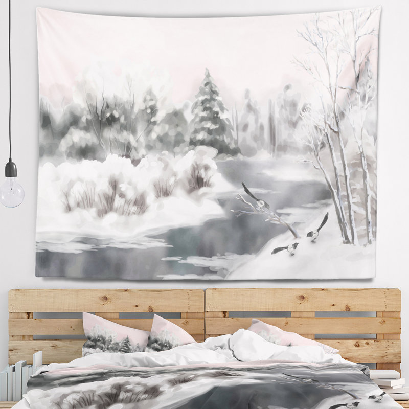 Tapisserie de vecteur aquarelle gris hiver Landscape, H 50 po x l 60 po