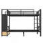 Grand lit superposé en métal pour les adolescents avec tablettes de rangement, tiroirs et panneau perforé, noir