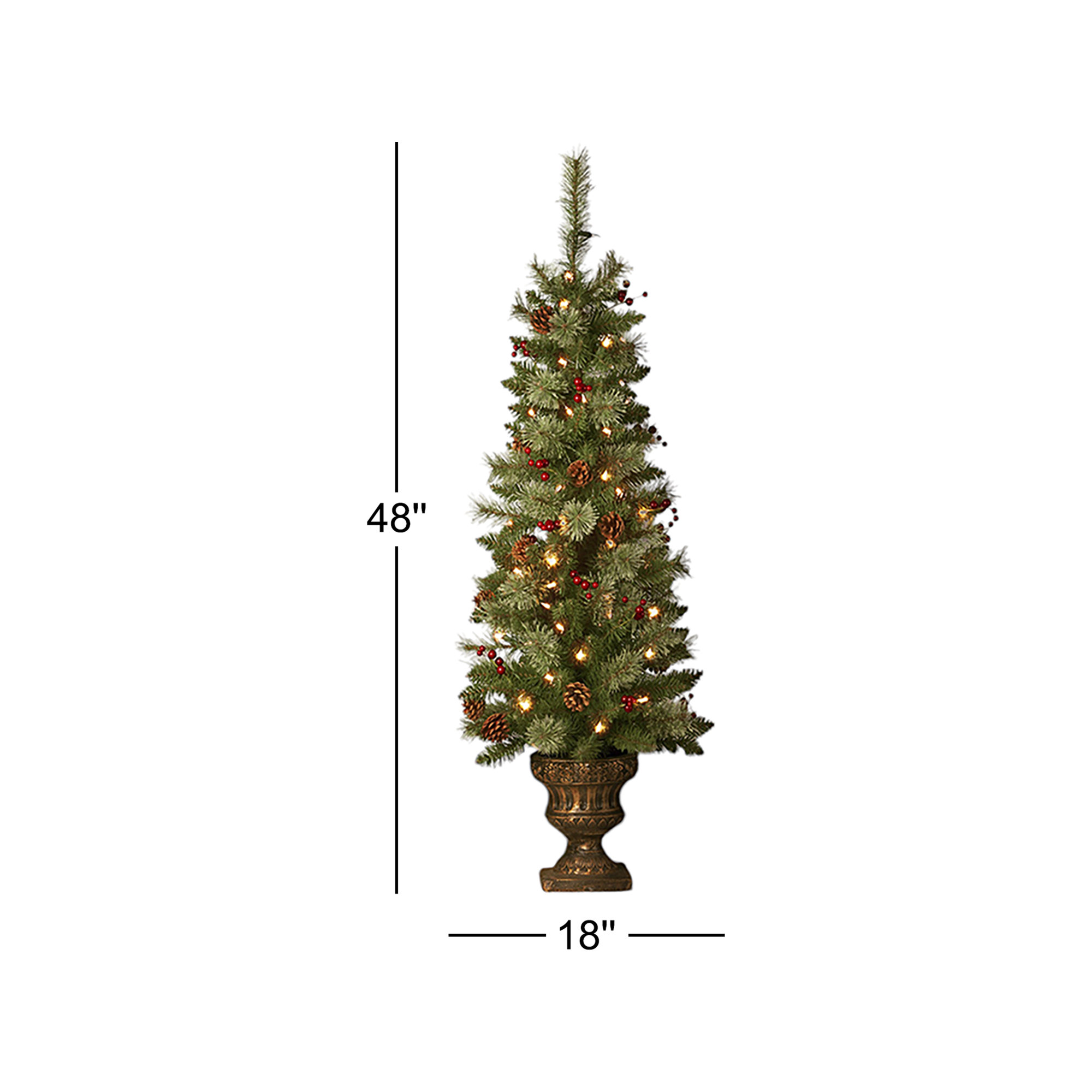 4' H Realistic Potted Spruce Tree, Classic Garland and Wreath Set