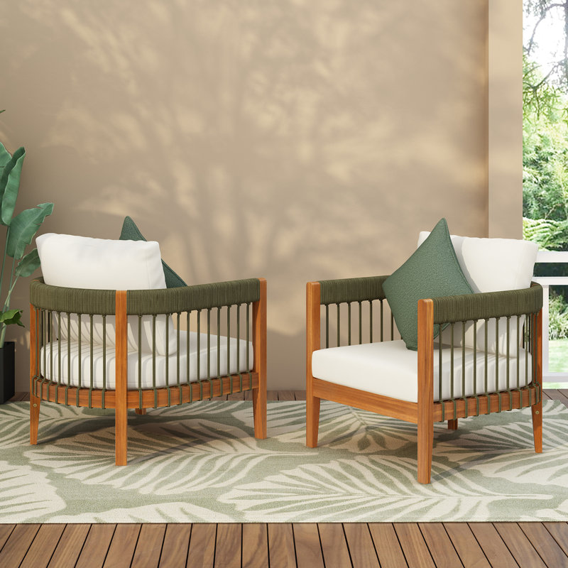 Fauteuil club d'extérieur en bois d'acacia, 2, Beige