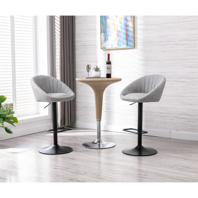 Collinsville Upholstered Adjustable Height Counter Stool with Metal Frame, Grey/Brown/Blue