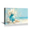 Douce scène côtière aquarelle avec vase turquoise et coquillages - décoration murale sur toile tendue-128973763