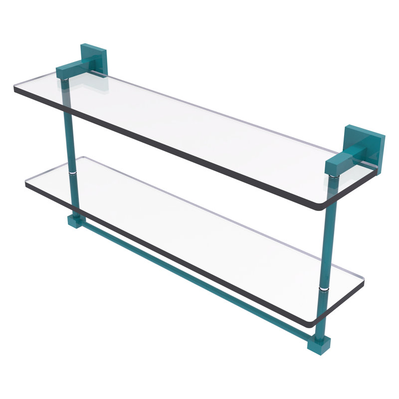 Haranu 2 Piece Tiered Shelf with Towel Bar, 11.7" H x 22" W x 5.7" D, Glokzin Teal