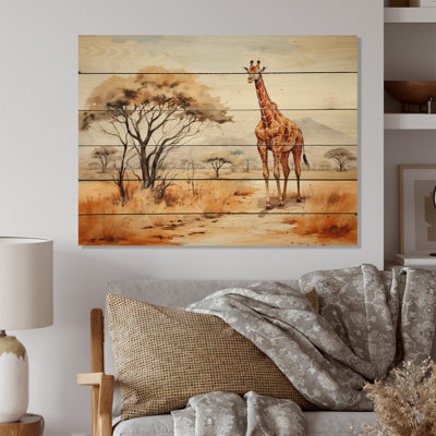 " Orange Beige Girrafe Walk In African Landscape "