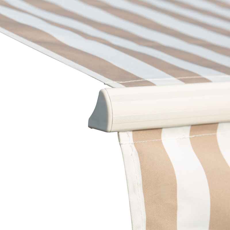 155.5"L x 96.5"W Wall Mounted Terrace Retractable Awning, Beige Stripes