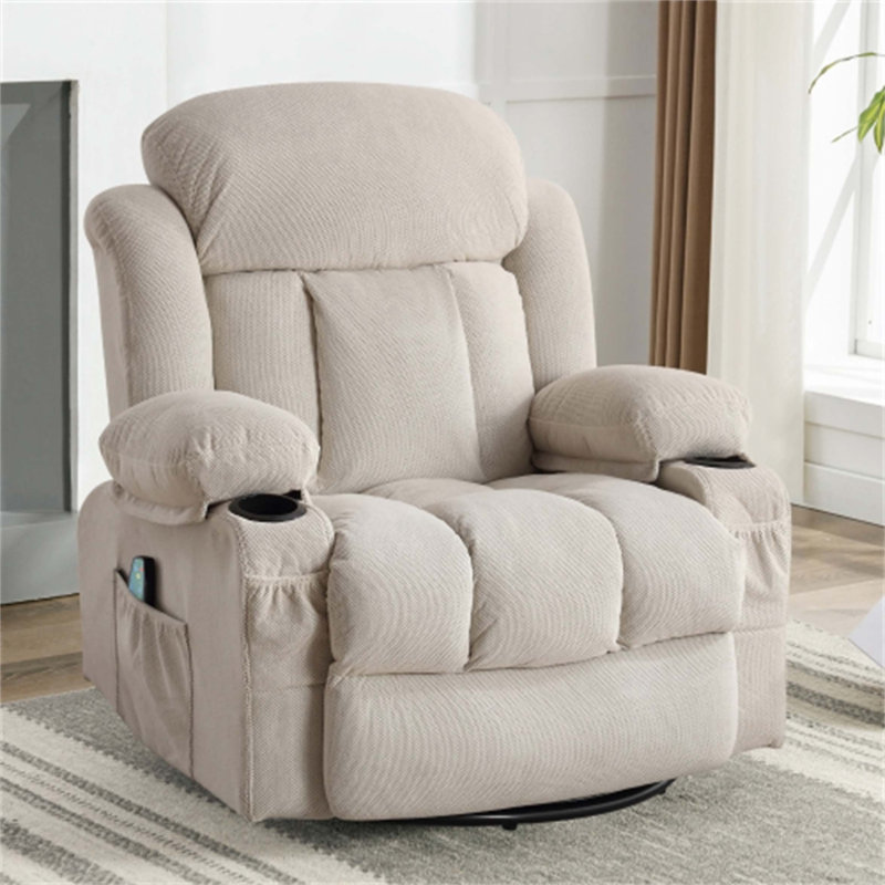 Swivel Recliner Chair with USB and 2 cup holders, Beige