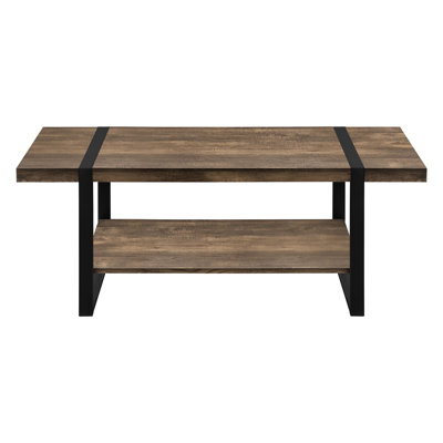 Rectangular Coffee Table For Living Space - 48"L, Brown Laminate Top, Black Metal Legs, Modern Industrial Look Furniture Laminate, Metal, Accent Style