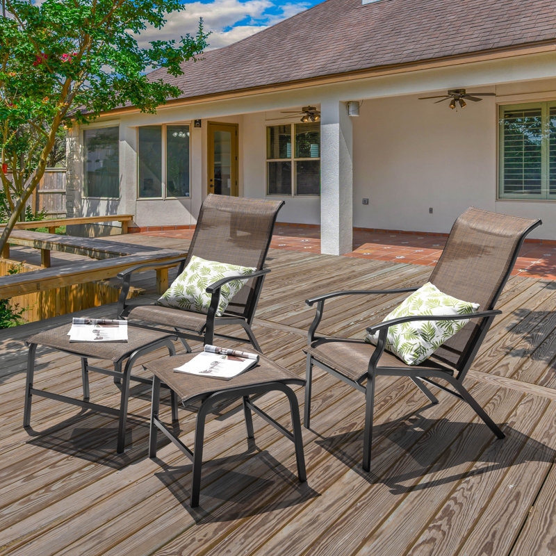 2-piece Patio All-weather PVC-coated polyester Lounge Chair With Ottoman, Brown