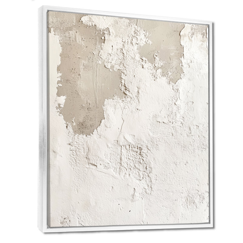 Couches de peinture en plâtre doux V - toile minimaliste beige, H 40 po x l 30 po, Cadre flottant blanc