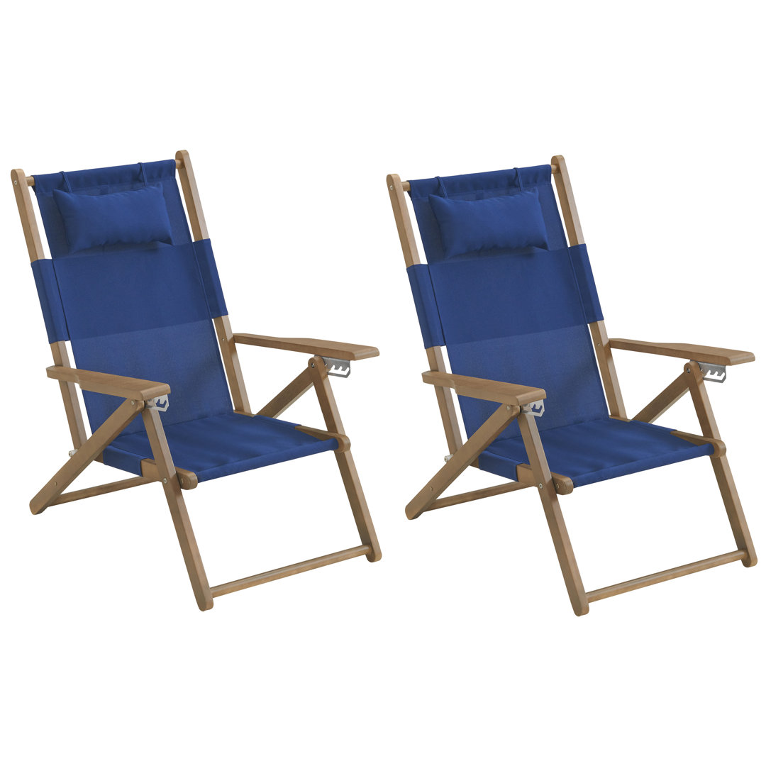 2 Beach Chairs - Outdoor Weather-Resistant Wood Folding Chairs with Carry Straps and Reclining Seat - Beach Essentials by Lavish Home (Set of 2) Lavish Home Seat 