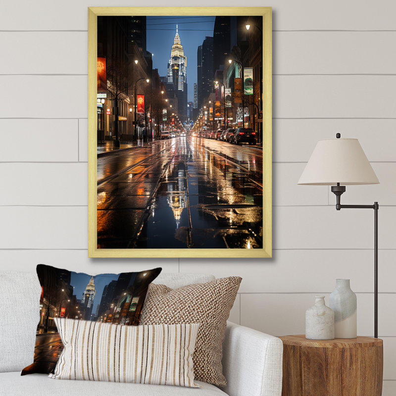 Francisville Charlotte Cityscape At Night III, reproduction d'art sur toile, Encadrement doré, H 40 po x l 30 po x P 1,5 po