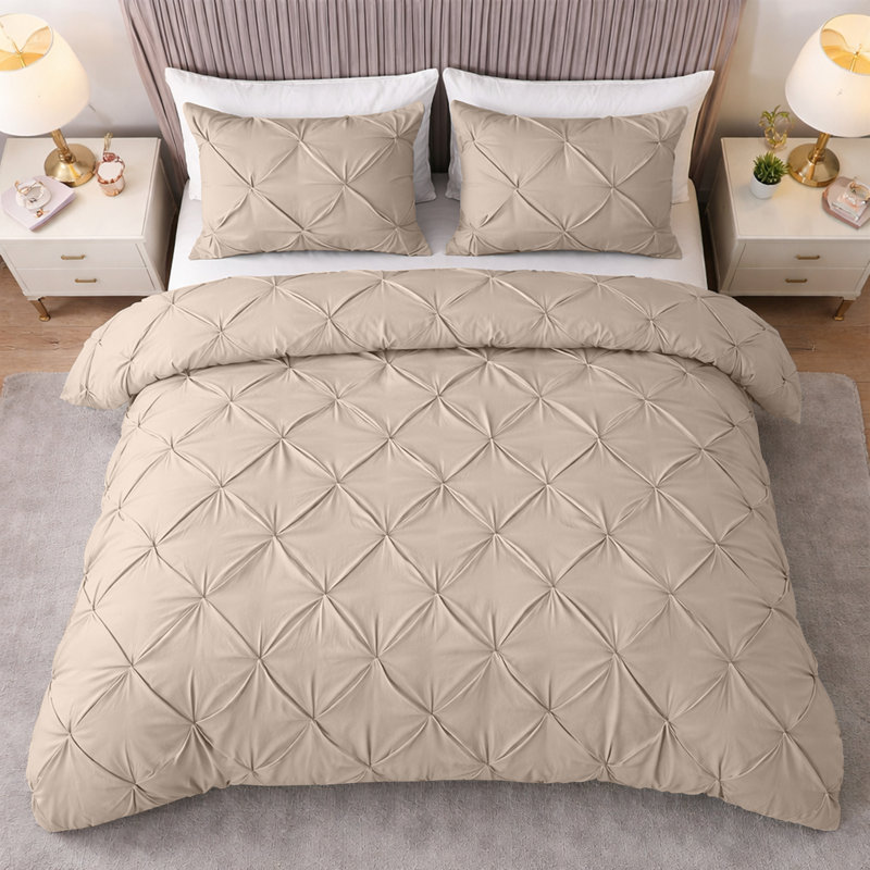 Pintuck Microfiber Duvet Cover Set with Pillowcases – Pleated Textured Bedding, Soft Luxury Quilt Cover, Breathable All-Season Comforter Cover, Modern Hotel Style Bed Set