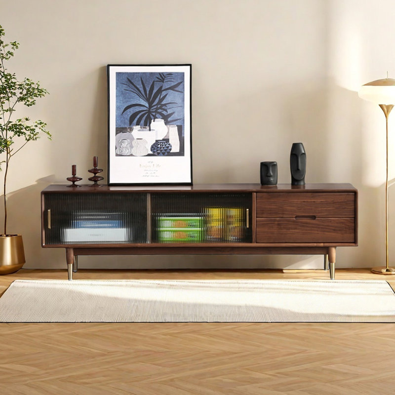 Meuble télé moderne et simple en bois de noyer, 62.99"