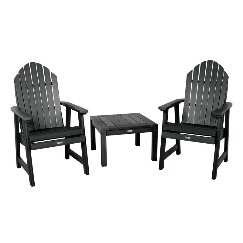 Anette Outdoor Adirondack Chair With Table, Black
