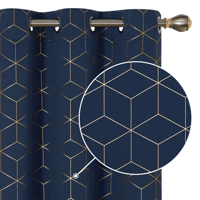 Geometric Blackout Thermal Curtain Panels, 42" W x 72" L, Navy Blue