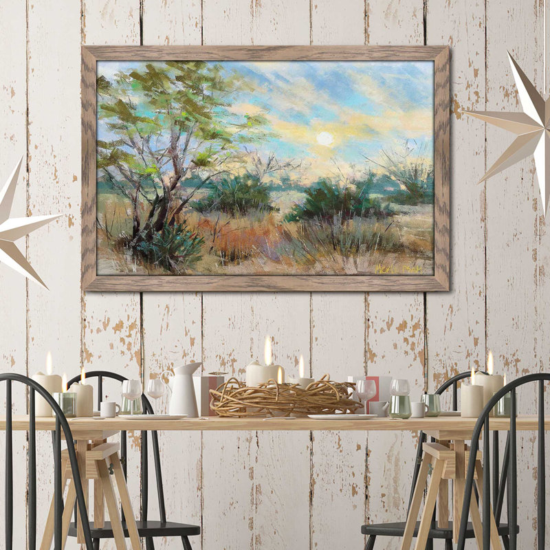 Texas Sunrise par - Peinture, H 33,5 po x l 49,5 po x P 1 po, Cadre taupe délavé