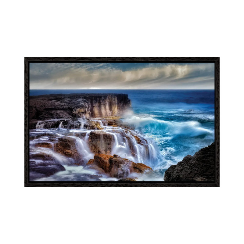 Ocean Wave Waterfall 1 Piece Wall Art on Canvas, 66.04cm H x 101.6cm W x 3.81cm D, Black Framed