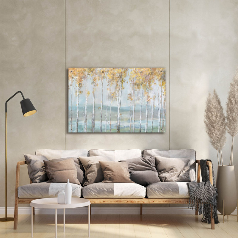 Art mural en verre «Lakeview Birches» par Danhui Nai, H 24 po x l 36 po x P 0,2 po
