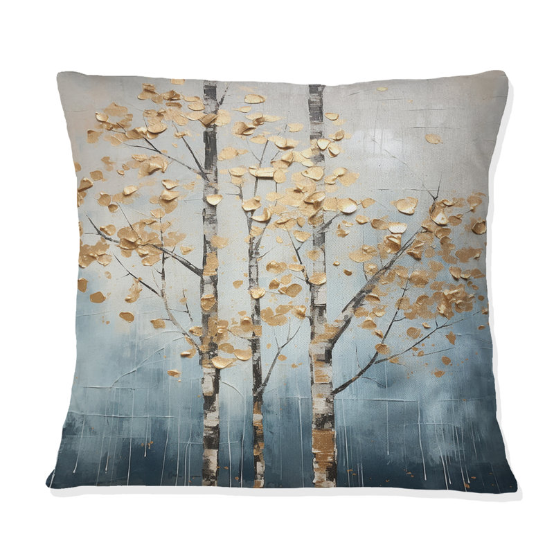 Coussin décoratif or et bleu Harmony III - Trees, 16" x 16"