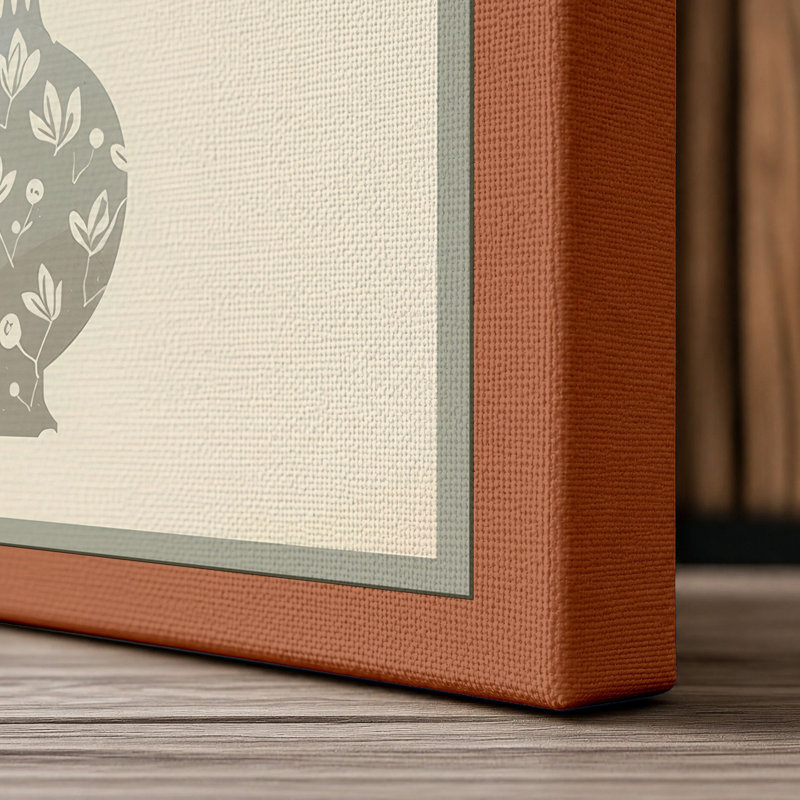 Blossoms in Grey Botanical - Wrapped Canvas, 36x24 - 91.4 x 61.0 cm, Terracotta Border