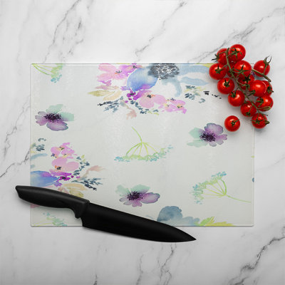 Watercolour Flowers Glass Chopping Board