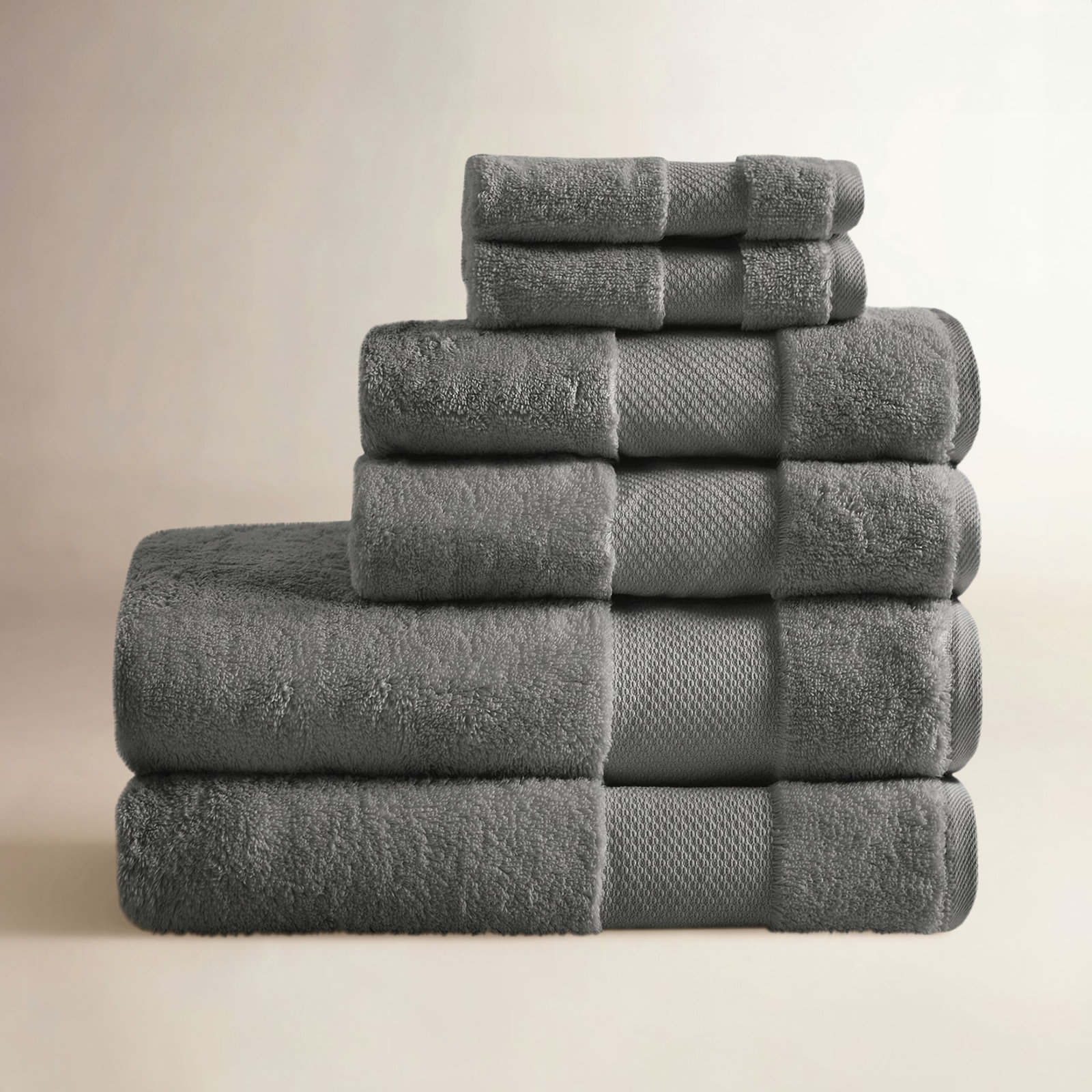 Turkish Cotton Quick-Dry Towel Set, Charcoal, 6 Piece Towel Set