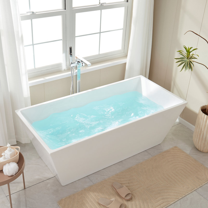 Baignoire autoportante en acrylique Chloe, Blanc / nickel brossé