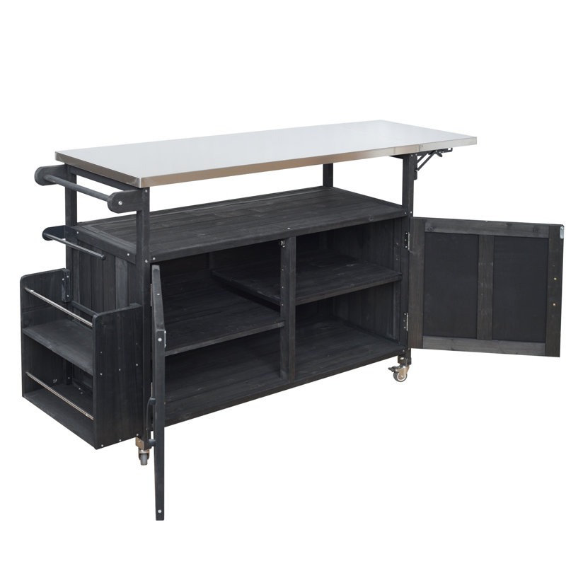 Foldable Outdoor Kitchen Island With Wheels, Storage Cabinet, And Towel Rack - Portable Mobile Cooking Cart For Patio And Backyard, Black | Gift Idea