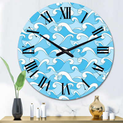 Abstrait vagues de la mer en bleu clair - horloge murale nautique et côtière