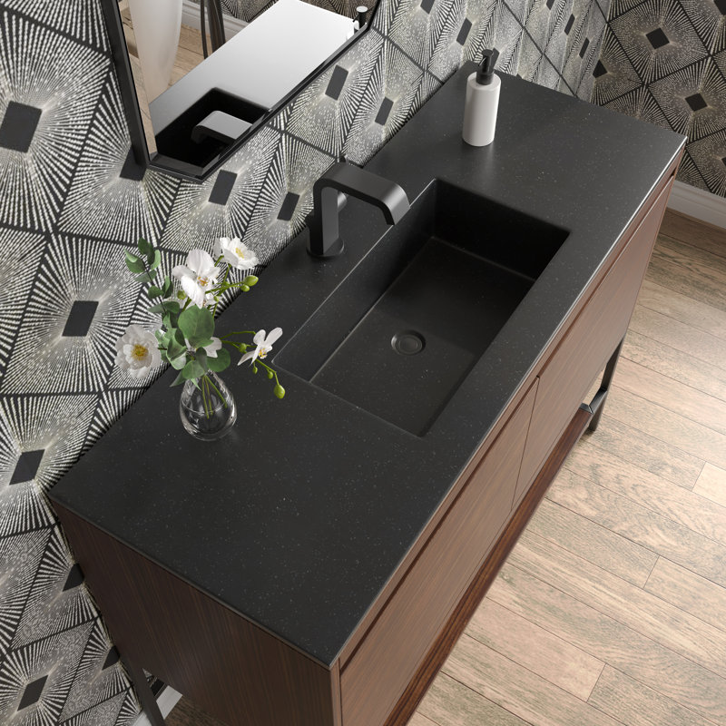 Mantova 47.25'' W Single Vanity, Charcoal Black, Glossy White/Champagne Brass