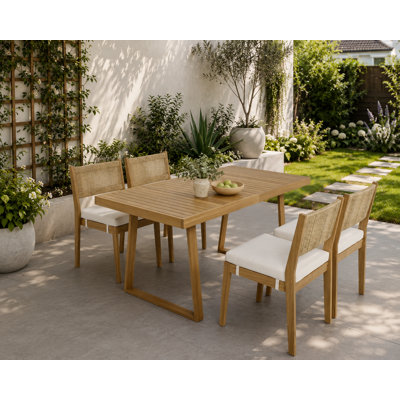 HAVEN 5-Piece Solid Acacia Wood Outdoor Patio Dining Set with Rectangular Table & 4 Chairs Beige