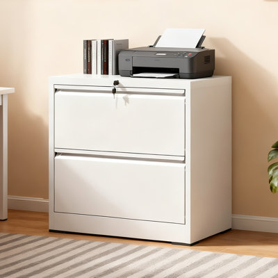 2-Drawer Lateral Filing Cabinet, Compact Wide Storage with 110lbs Capacity, Full-Extension Drawers & Safety Lock