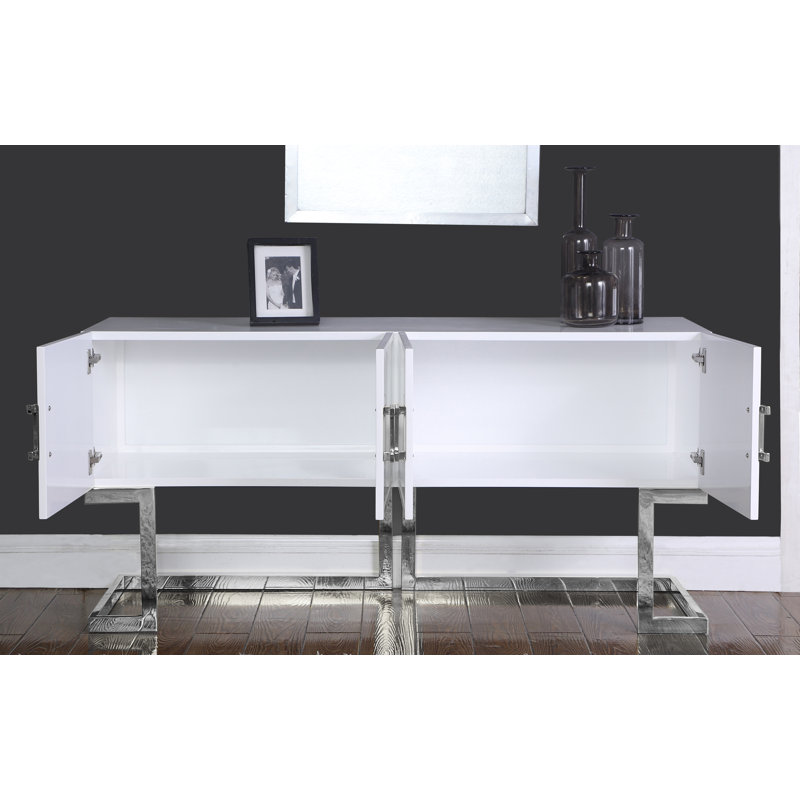 Beth 64" Wide Sideboard, Chrome/White