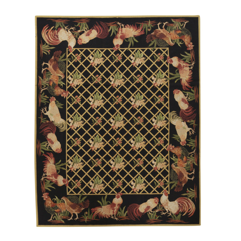 Hand-Knotted High-Quality Green/Black/Red Area Rug