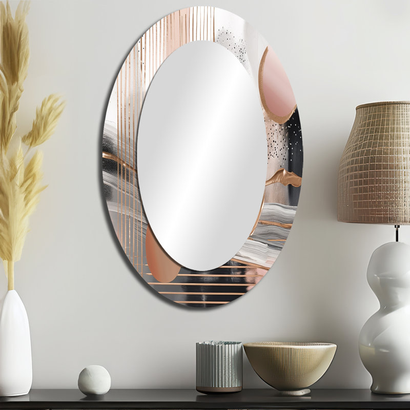 Grand miroir mural ovale rose sur métal, 36 po x 24 po