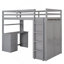 Lit mezzanine simple avec tiroirs, bureau et garde-robe gris