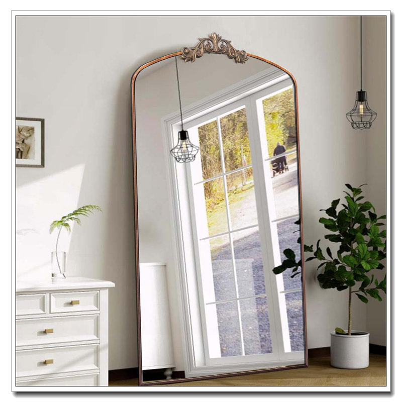 Full Length Mirror 36X66 Inch Vintage Ornate Arched Floor Mirror Metal Framed Mirror Dressing Mirror Oversized Wall Mirror, For Entryway, Living Room, Bedroom, Clothing Shop, Antique Bronze