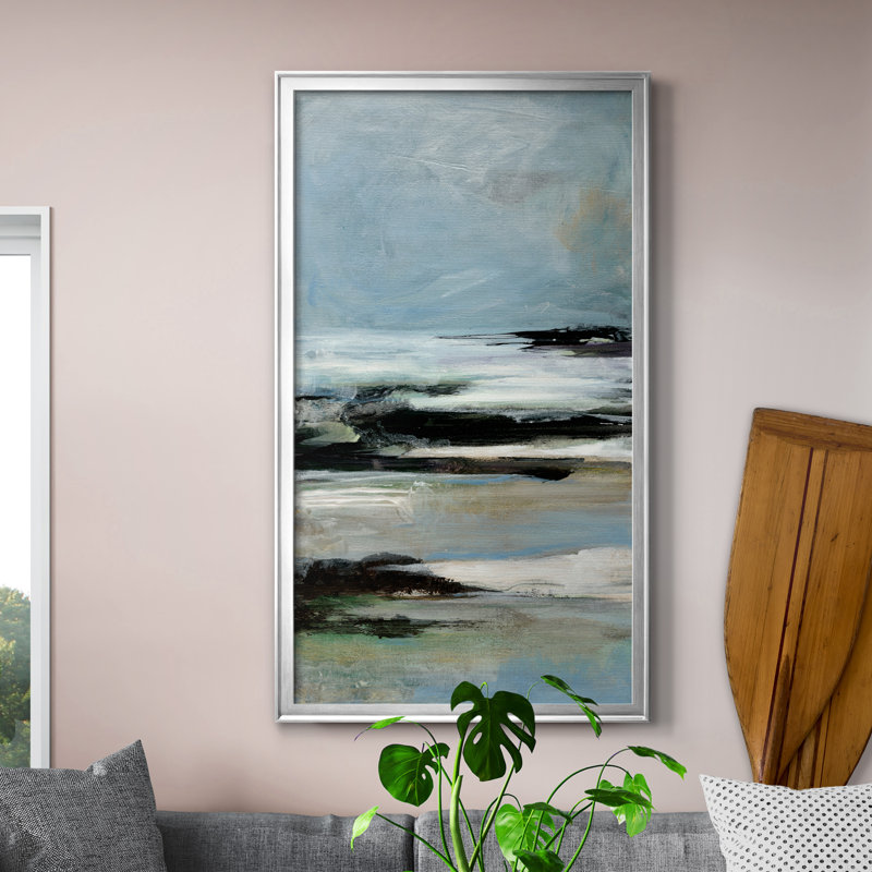 «Knowing You III», peinture sur toile encadrée, Argent, H 22,5 po x l 42,5 po x P 1,5 po