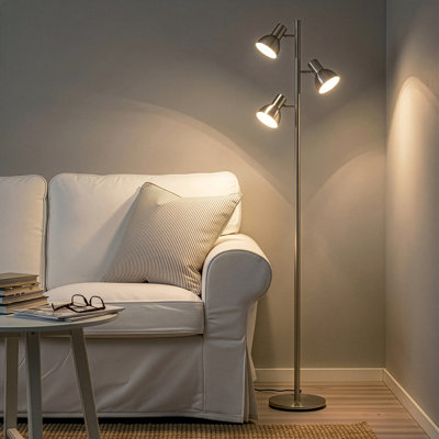 Lampe sur pied en métal à DEL réglable Ethan Silver 65,5 po à 3 lumières avec variateur à 3 niveaux