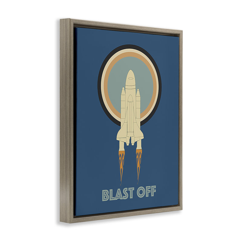 «Blast Off Vintage Rocket Brown» par Ashley Singleton, Cadre flottant orme Montalcino, H 21 po x l 17 po