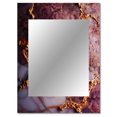 Pink and gold Marble agate river III - Abstract Unique Mirror, Modern Large Wall Mirror, Printed Metal Art
