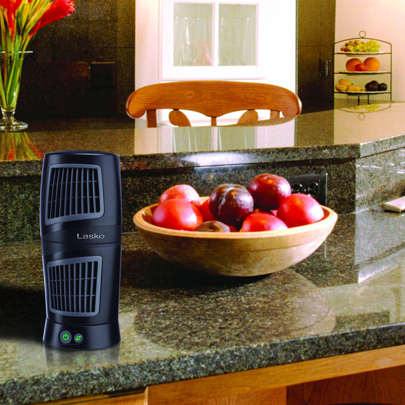 Compact Black Oscillating Tower Fan with Pivoting Top