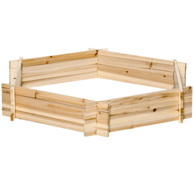 Wooden Raised Garden Bed, Hexagon Screwless Planters for Outdoor Plants, Vegetables, Flowers, Herbs, 39" x 36" x 6", Natural Wood