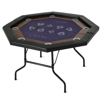 50" Octagon Foldable And Portable Poker/casino Game Table, 8 Players, Black